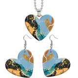 10 styles love Art patterns resin Stainless Steel Heart Painted  Earrings 60CMM Necklace Pendant Set
