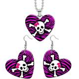 10 styles love skull Cow stria Sunflower pattern resin Stainless Steel Heart Painted  Earrings 60CMM Necklace Pendant Set