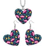 10 styles love Flower pattern resin Stainless Steel Heart Painted  Earrings 60CMM Necklace Pendant Set