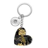 10 styles love Gold Leaf Pattern resin Painted Heart Key chain fit 20MM Snaps button jewelry wholesale