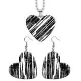 10 styles love Black and pattern white resin Stainless Steel Heart Painted  Earrings 60CMM Necklace Pendant Set