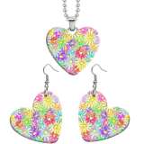 10 styles love Flower pattern resin Stainless Steel Heart Painted  Earrings 60CMM Necklace Pendant Set