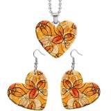 10 styles love Flower pattern resin Stainless Steel Heart Painted  Earrings 60CMM Necklace Pendant Set
