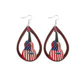 American Independence Day Water Drops Wood Earrings Eagle Maple Leaf Sun Flower Five Point Star Earrings