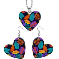 10 styles love Flower Colored leaves resin Stainless Steel Heart Painted  Earrings 60CMM Necklace Pendant Set