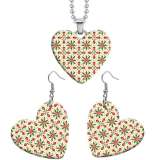 10 styles love Christmas Deer Santa Claus resin Stainless Steel Heart Painted  Earrings 60CMM Necklace Pendant Set