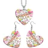 10 styles love Colorful Flower Leopard Pattern resin Stainless Steel Heart Painted  Earrings 60CMM Necklace Pendant Set