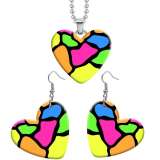 10 styles love Dragonfly color pattern resin Stainless Steel Heart Painted  Earrings 60CMM Necklace Pendant Set