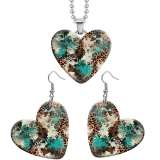 10 styles love Leopard Pattern resin Stainless Steel Heart Painted  Earrings 60CMM Necklace Pendant Set