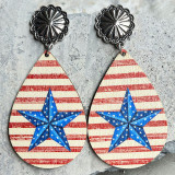 Independence Day Western Cowboy Boots Cowhead Wood Earrings