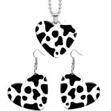 10 styles love skull Cow stria Sunflower pattern resin Stainless Steel Heart Painted  Earrings 60CMM Necklace Pendant Set