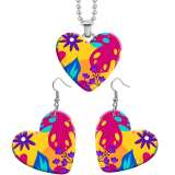 10 styles love color leaf pattern  resin Stainless Steel Heart Painted  Earrings 60CMM Necklace Pendant Set