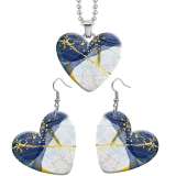 10 styles love Art patterns resin Stainless Steel Heart Painted  Earrings 60CMM Necklace Pendant Set