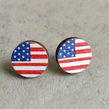 US Independence Day Earrings US Flag Round Heart Star Sun Flower Flag Color Matching Wood Earrings