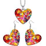 10 styles love bird  pattern resin Stainless Steel Heart Painted  Earrings 60CMM Necklace Pendant Set