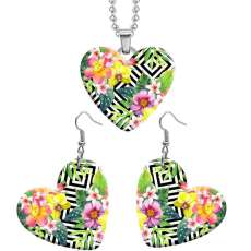 10 styles love color Flower resin Stainless Steel Heart Painted  Earrings 60CMM Necklace Pendant Set