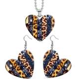 10 styles love Colorful Flower Leopard Pattern resin Stainless Steel Heart Painted  Earrings 60CMM Necklace Pendant Set