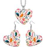 10 styles love Flower pattern resin Stainless Steel Heart Painted  Earrings 60CMM Necklace Pendant Set