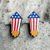 US Independence Day Earrings US Flag Round Heart Star Sun Flower Flag Color Matching Wood Earrings