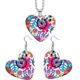 10 styles love Geometric pattern resin Stainless Steel Heart Painted  Earrings 60CMM Necklace Pendant Set