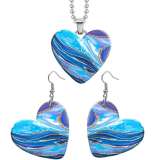 10 styles love Colorful Art Pattern resin Stainless Steel Heart Painted  Earrings 60CMM Necklace Pendant Set