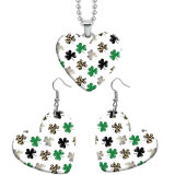 10 styles love Clover Flower Pumpkin pattern resin Stainless Steel Heart Painted  Earrings 60CMM Necklace Pendant Set