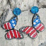 Wooden Print American Independence Day Donut Butterfly Earrings