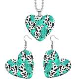10 styles love Blue Leopard Pattern resin Stainless Steel Heart Painted  Earrings 60CMM Necklace Pendant Set