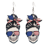 Independence Day Women's Skeleton Wooden Earrings Tie Dyed Baseball and Softball