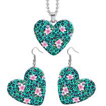 10 styles love Clover Flower Pumpkin pattern resin Stainless Steel Heart Painted  Earrings 60CMM Necklace Pendant Set