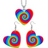 10 styles love Dragonfly color pattern resin Stainless Steel Heart Painted  Earrings 60CMM Necklace Pendant Set