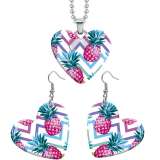 10 styles love Flower Pineapple pattern resin Stainless Steel Heart Painted  Earrings 60CMM Necklace Pendant Set