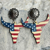 Independence Day Western Cowboy Boots Cowhead Wood Earrings