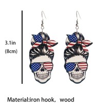Independence Day Women's Skeleton Wooden Earrings Tie Dyed Baseball and Softball