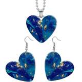 10 styles love Colorful Art Pattern resin Stainless Steel Heart Painted  Earrings 60CMM Necklace Pendant Set
