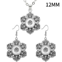 12MM Flower Metal Necklace Set Earring Snaps button jewelry wholesale