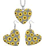 10 styles love Clover Flower Pumpkin pattern resin Stainless Steel Heart Painted  Earrings 60CMM Necklace Pendant Set