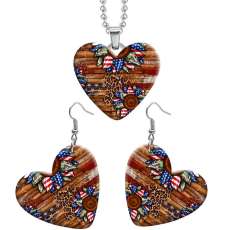 10 styles love Flower Sunflower pattern resin Stainless Steel Heart Painted  Earrings 60CMM Necklace Pendant Set