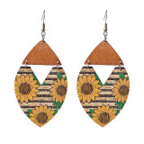 Bohemian Sunflower Striped Wood Earrings