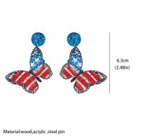 Wooden Print American Independence Day Donut Butterfly Earrings