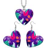 10 styles love color leaf pattern  resin Stainless Steel Heart Painted  Earrings 60CMM Necklace Pendant Set