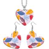 10 styles love Flower Colored leaves resin Stainless Steel Heart Painted  Earrings 60CMM Necklace Pendant Set