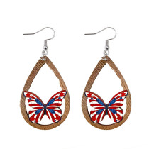 American Independence Day Water Drops Wood Earrings Eagle Maple Leaf Sun Flower Five Point Star Earrings