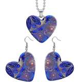 10 styles love Peacock feathers Bohemia pattern resin Stainless Steel Heart Painted  Earrings 60CMM Necklace Pendant Set