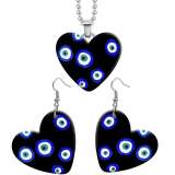 10 styles love Evil Eyes resin Stainless Steel Heart Painted  Earrings 60CMM Necklace Pendant Set