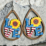 Wooden Hollow Droplets American Independence Day Earrings Sunflower Earrings