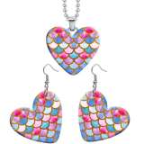 10 styles love Clover Colorful pattern resin Stainless Steel Heart Painted  Earrings 60CMM Necklace Pendant Set