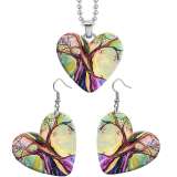 10 styles love Flower Pineapple pattern resin Stainless Steel Heart Painted  Earrings 60CMM Necklace Pendant Set