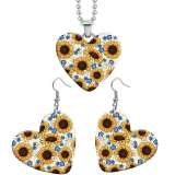 10 styles love Flower Sunflower pattern resin Stainless Steel Heart Painted  Earrings 60CMM Necklace Pendant Set