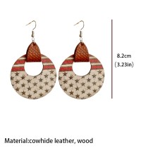 American Flag Independence Day Earrings Flower Geometry Cowhide Wood Earrings